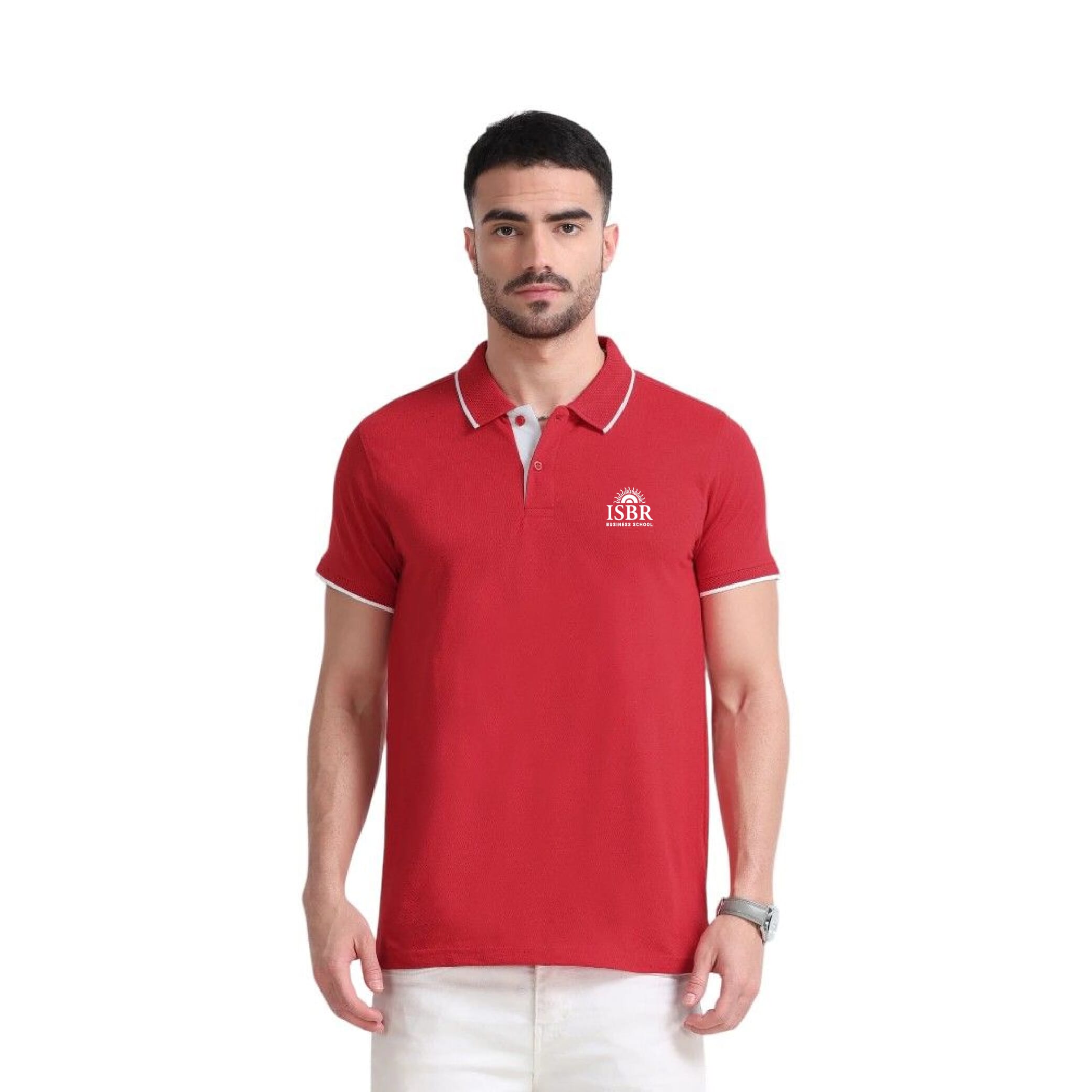 Greys&Blues EcoBlend Polo Tshirt- Red with White Tipping